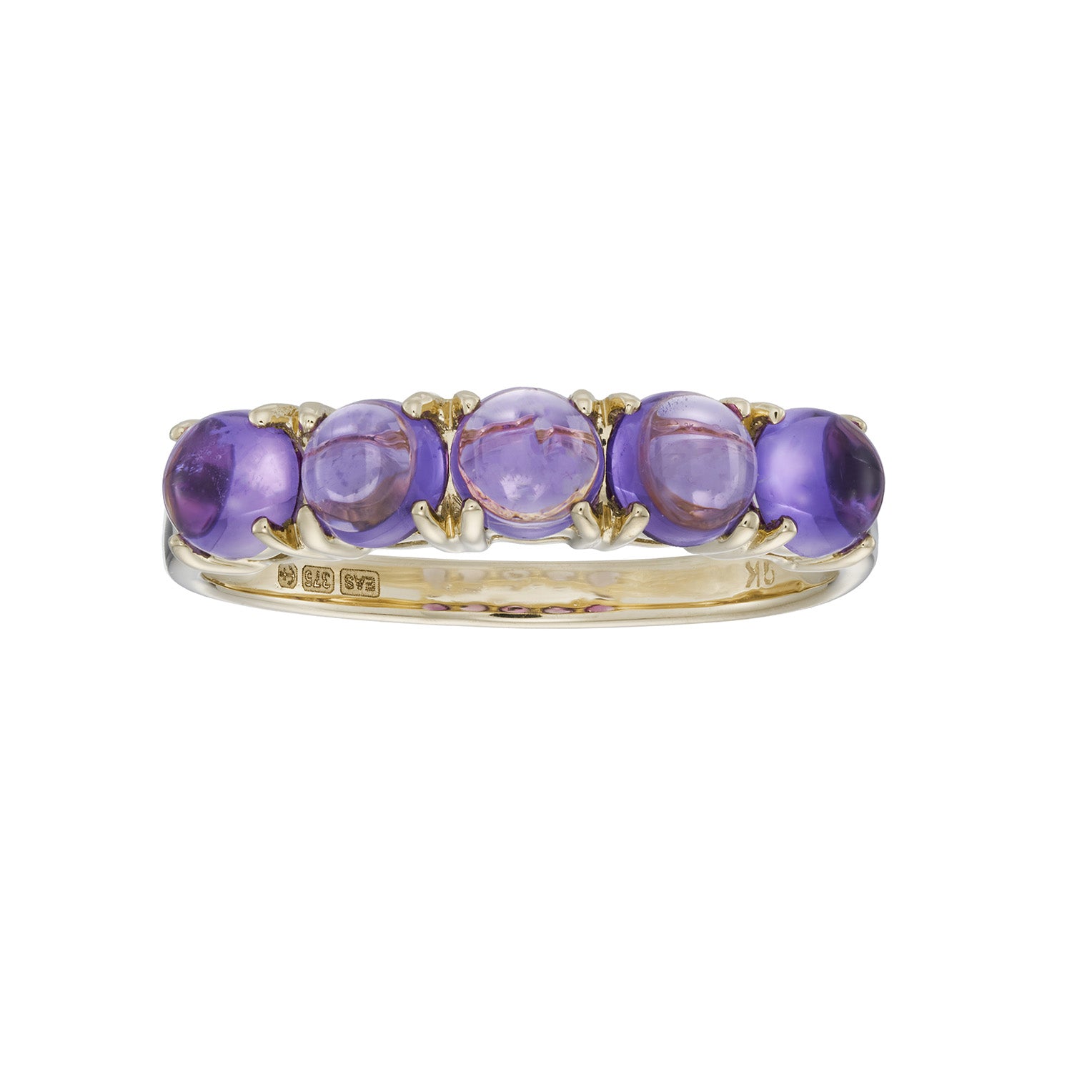 9ct gold 5 stone amethyst ring