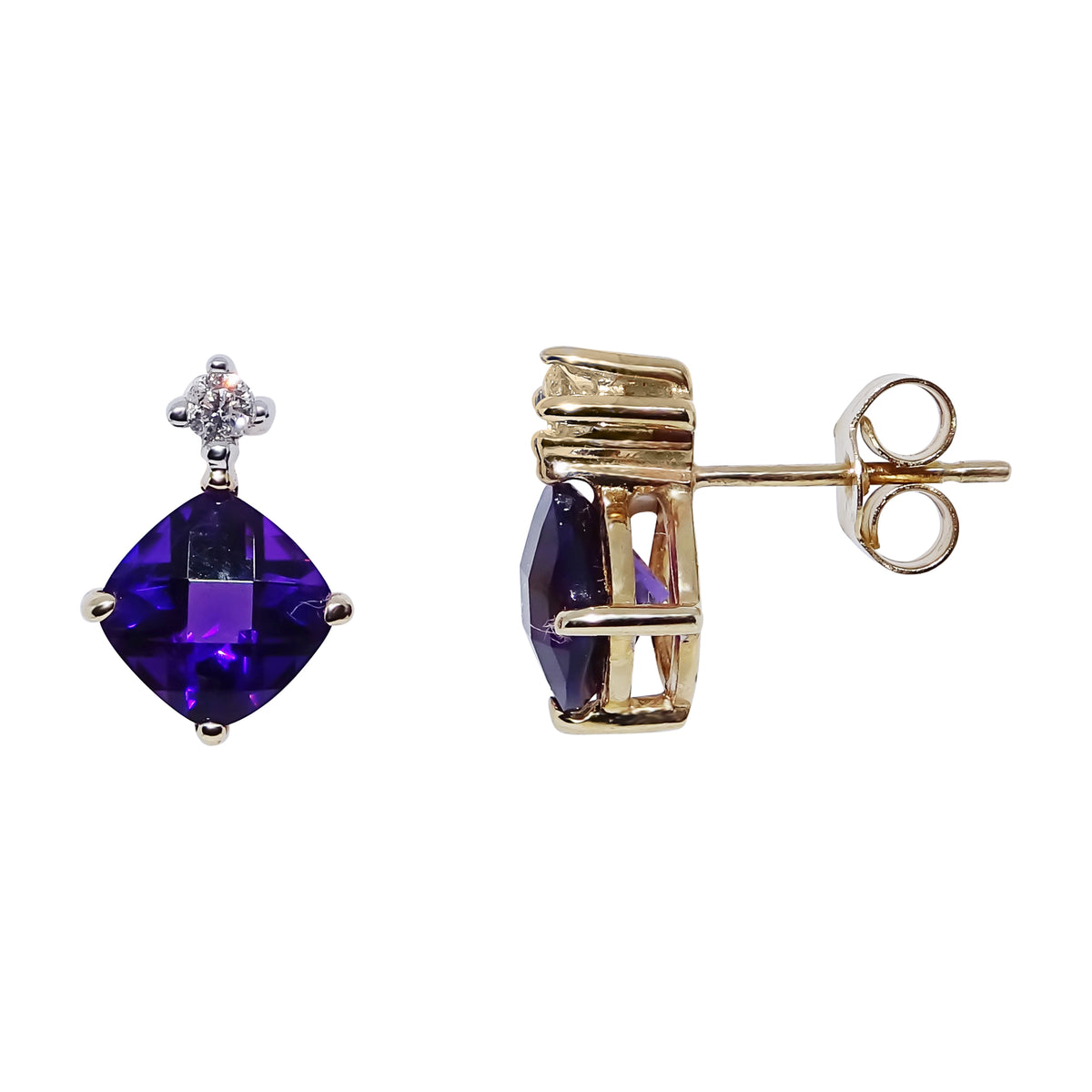 9ct gold amethyst &amp; diamond earrings