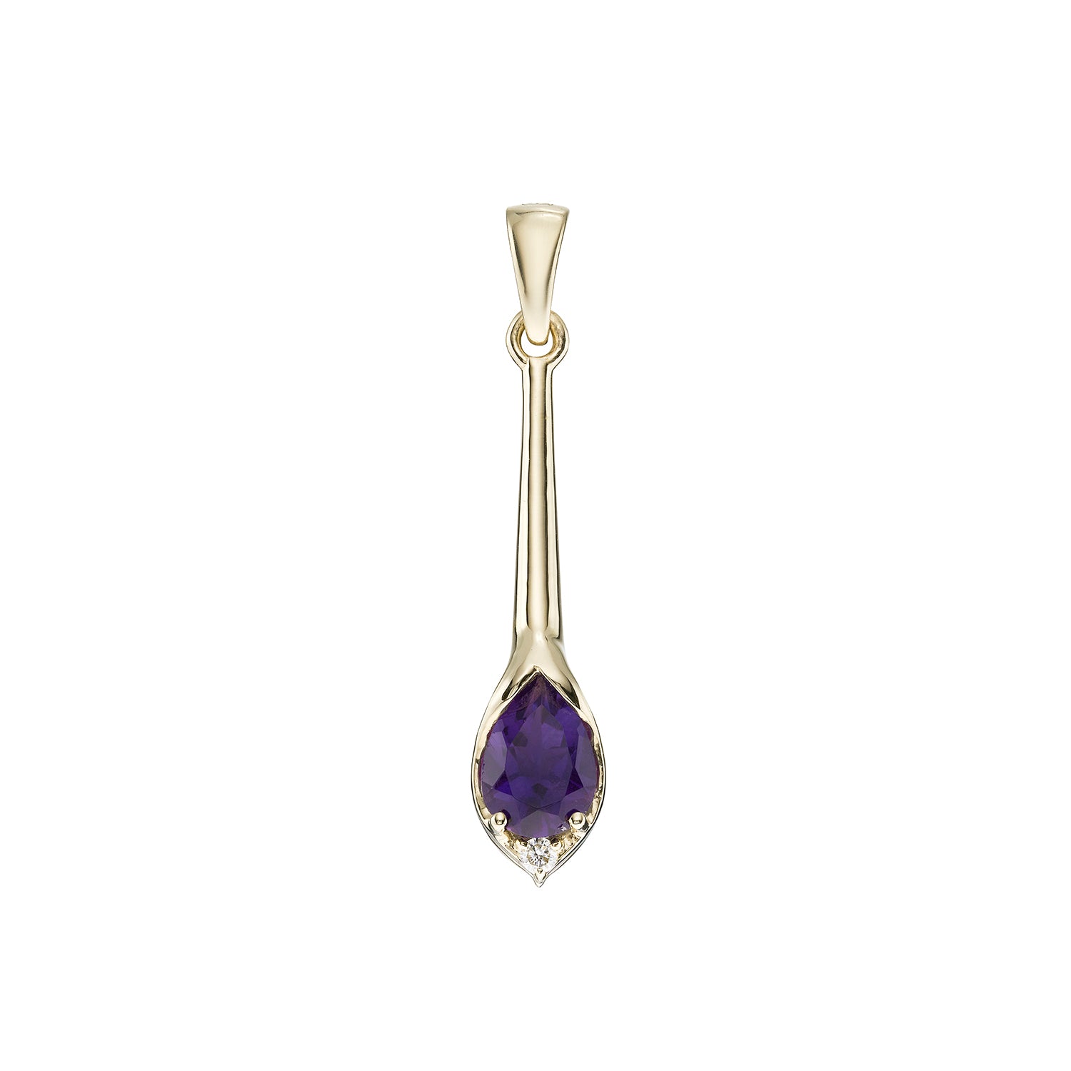 9ct gold 7x5mm pear shape amethyst & diamond pendant 0.02ct