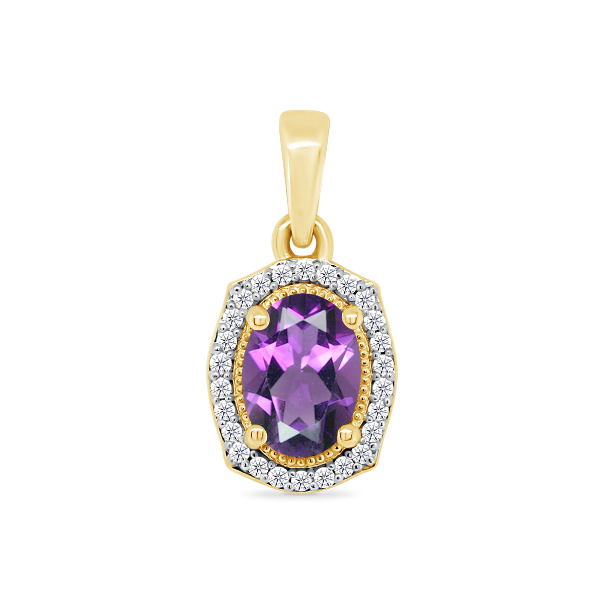 9ct gold amethyst &amp; diamond cluster pendant 0.08ct