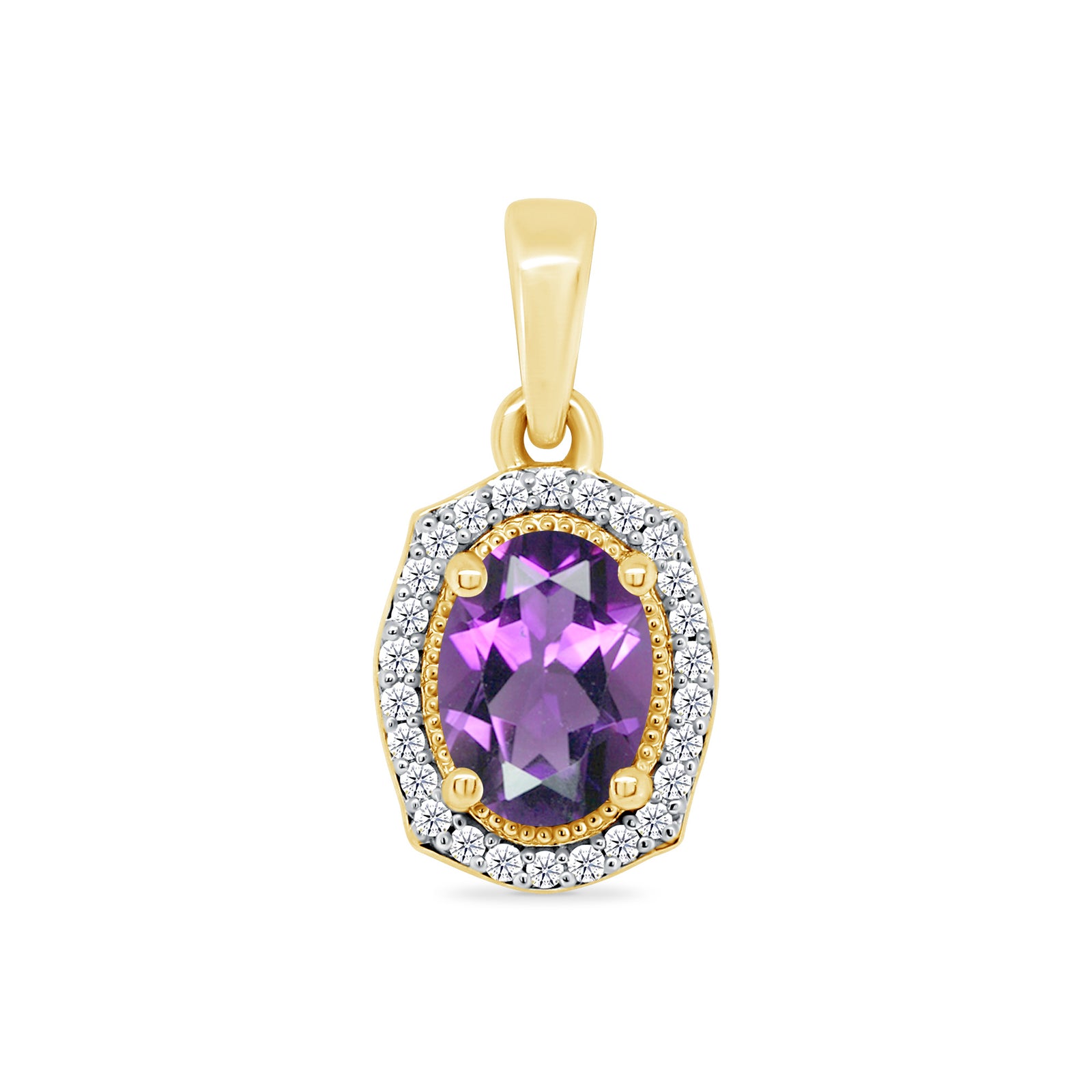 9ct gold amethyst & diamond cluster pendant 0.08ct