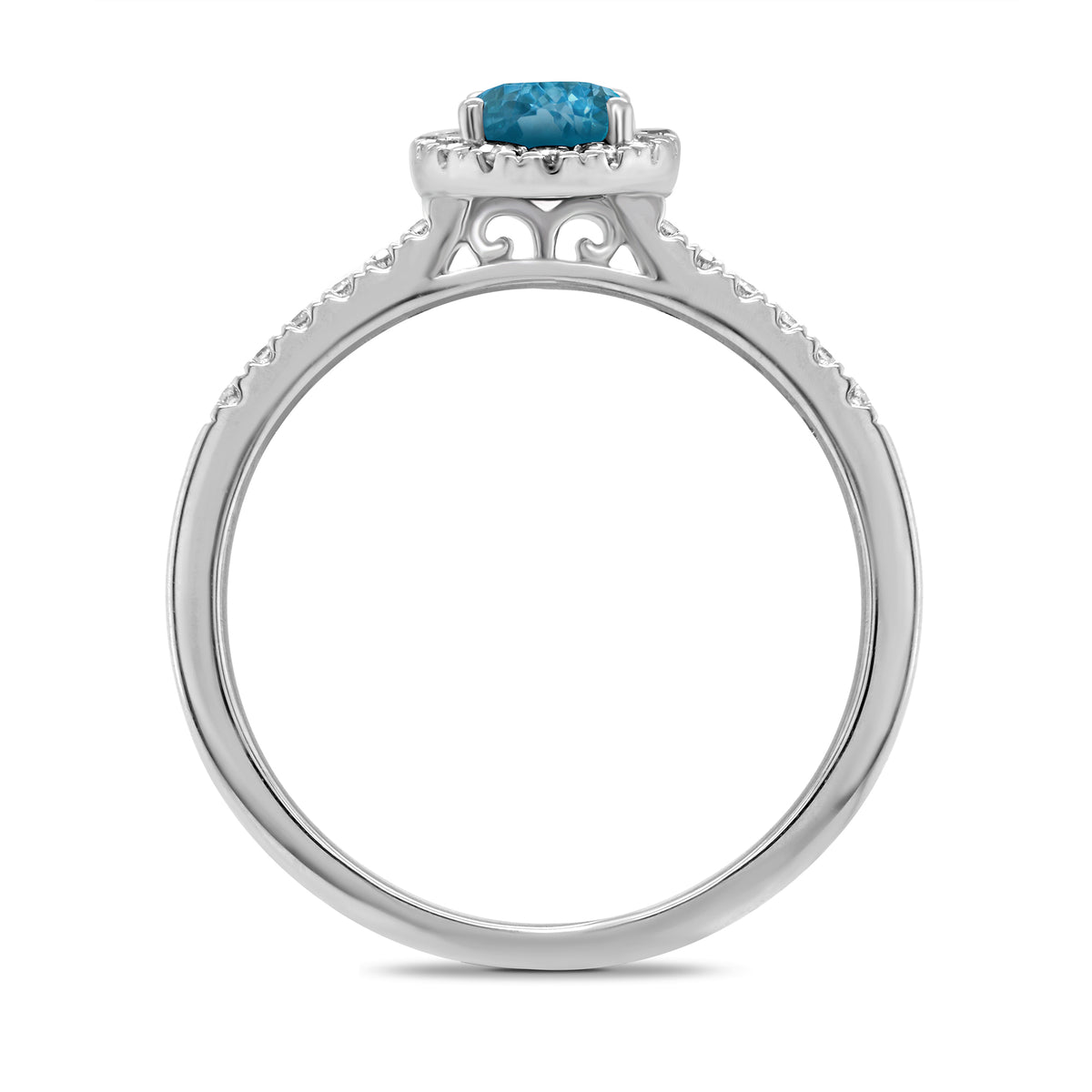 9ct white gold 6x4mm oval aquamarine & diamond cluster ring with diamond shoulders 0.20ct