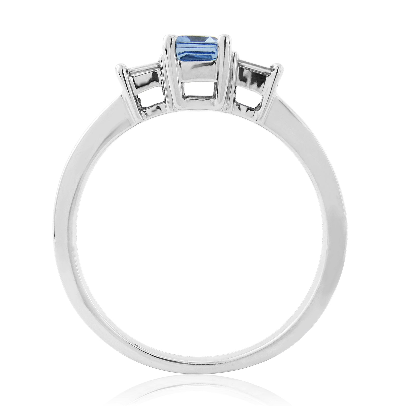 9ct white gold 6x4mm octagon cut aquamarine & baguette diamond shoulders ring 0.12ct