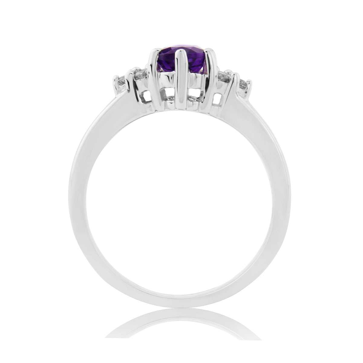 9ct white gold 7x5mm oval amethyst & diamond ring 0.11ct