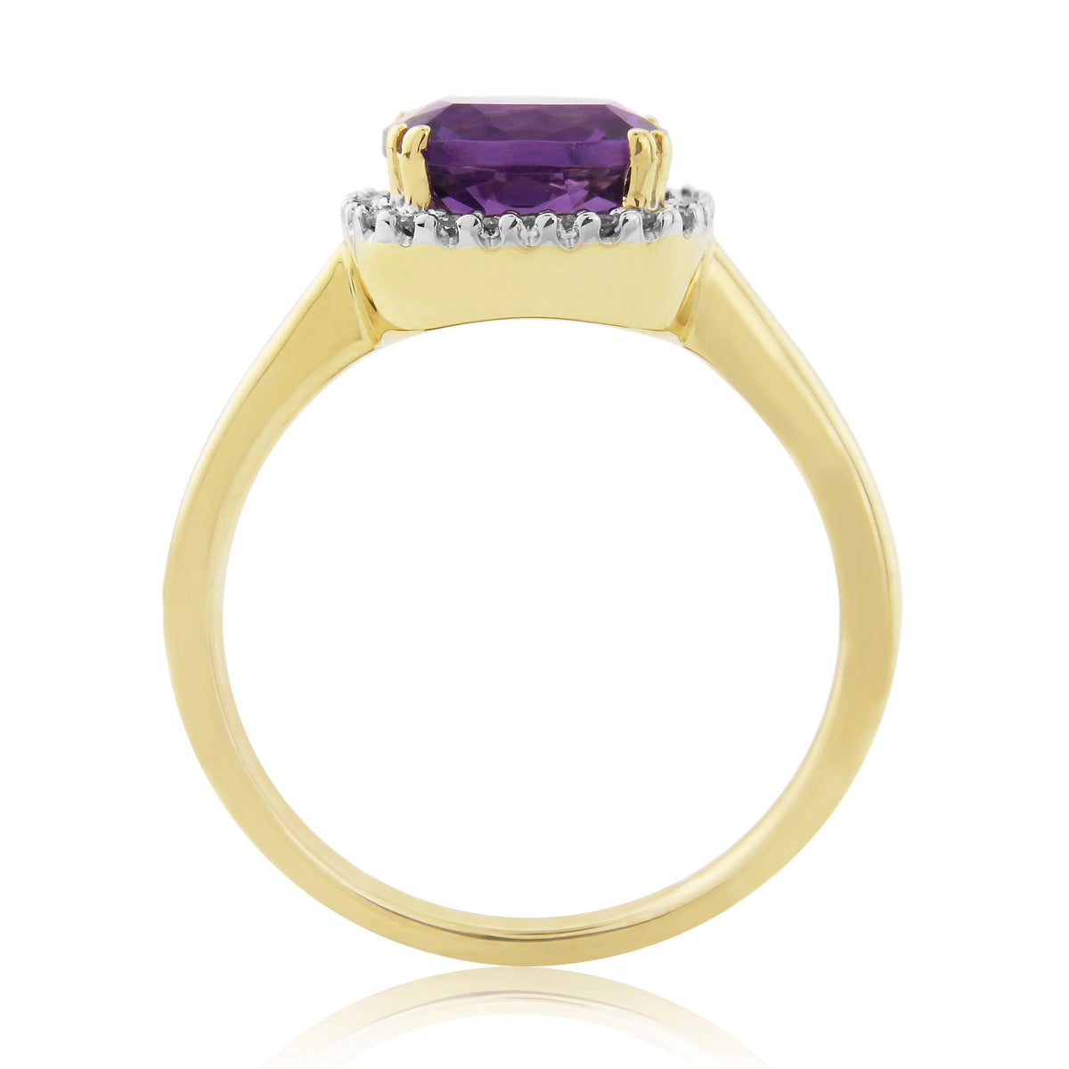 9ct gold 8mm cushion shape amethyst & diamond cluster ring 0.10ct