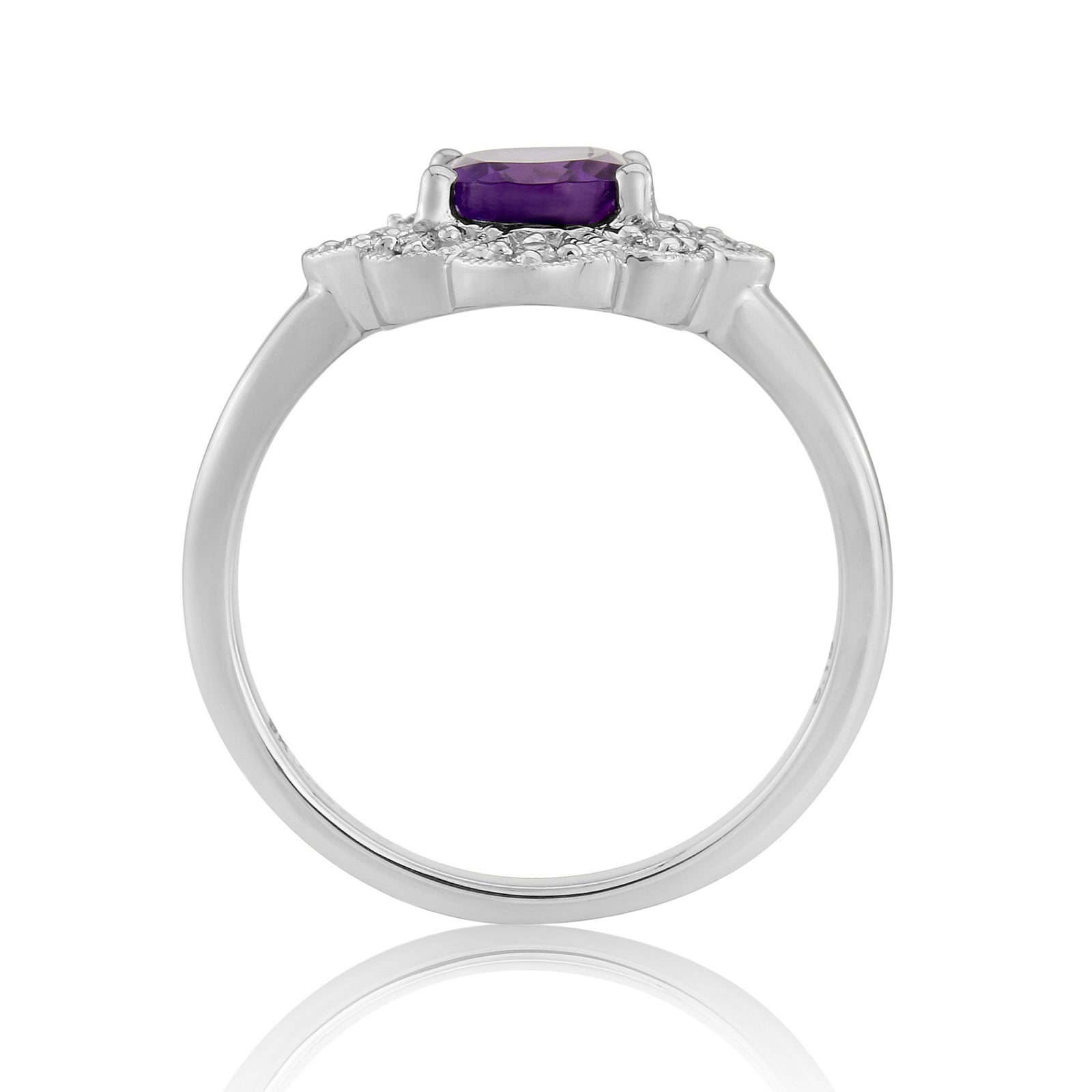 9ct white gold 8x6mm oval amethyst & diamond ring 0.10ct