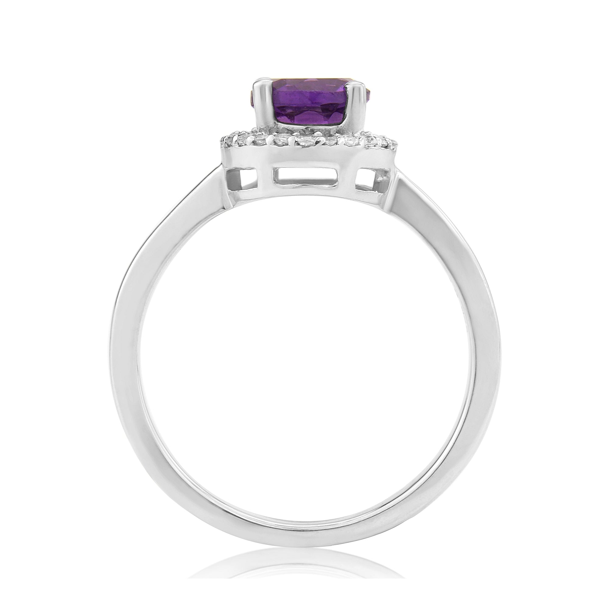 9ct white gold 6mm round amethyst & diamond halo cluster ring 0.10ct