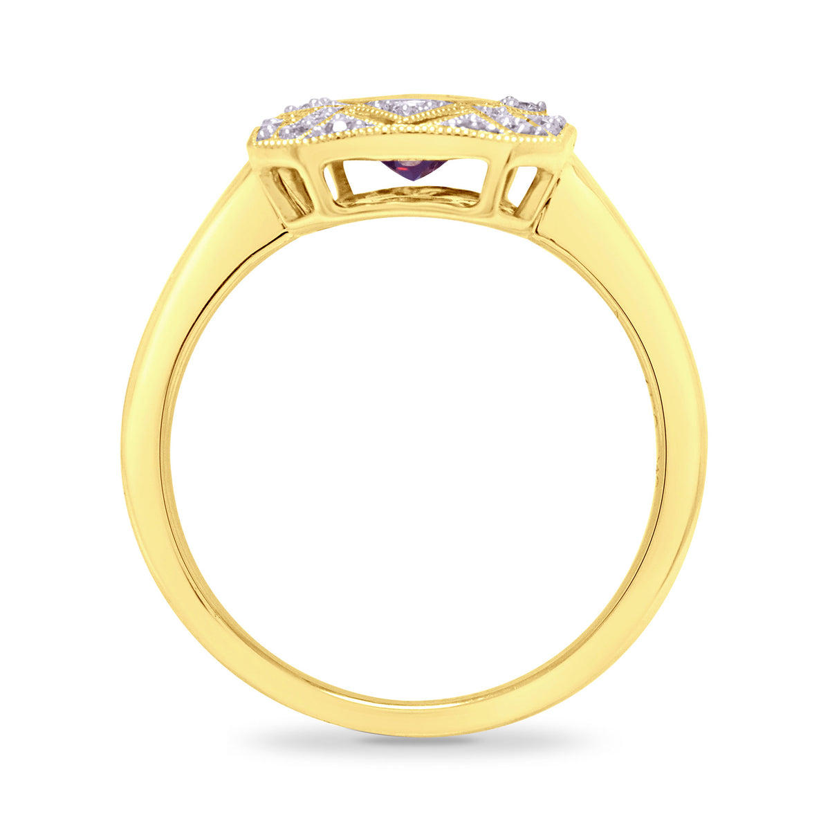 9ct gold 7x5mm oval amethyst & antique style diamond cluster ring 0.17ct