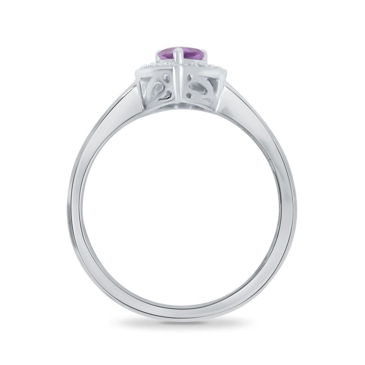 9ct white gold 6x4mm pear shape amethyst & diamond cluster ring 0.04ct