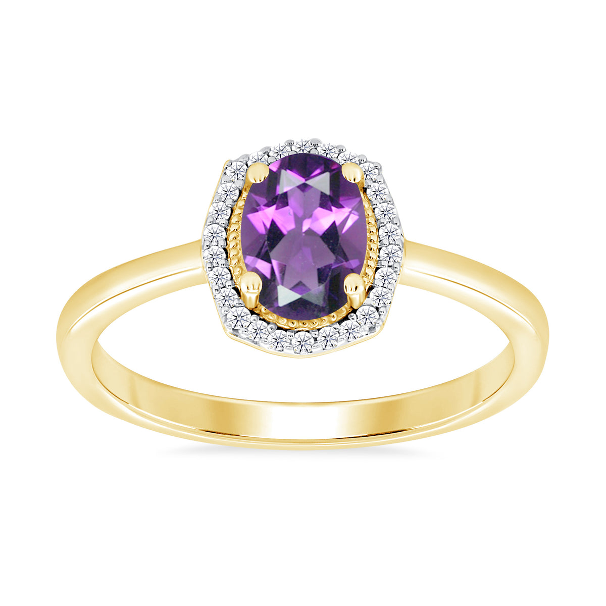 9ct gold amethyst &amp; diamond cluster ring 0.08ct