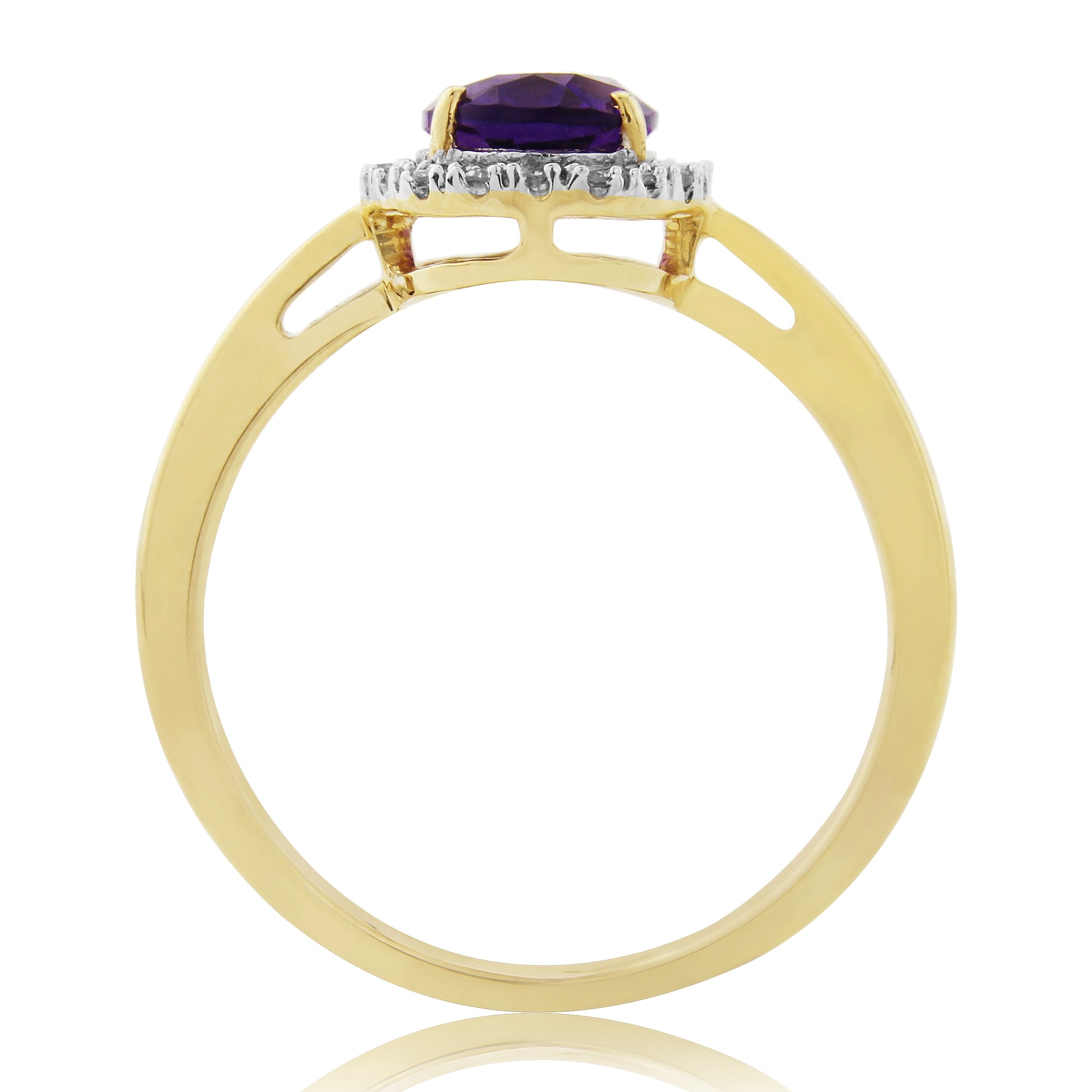 9ct gold 8x6mm oval amethyst & diamond cluster ring 0.08ct