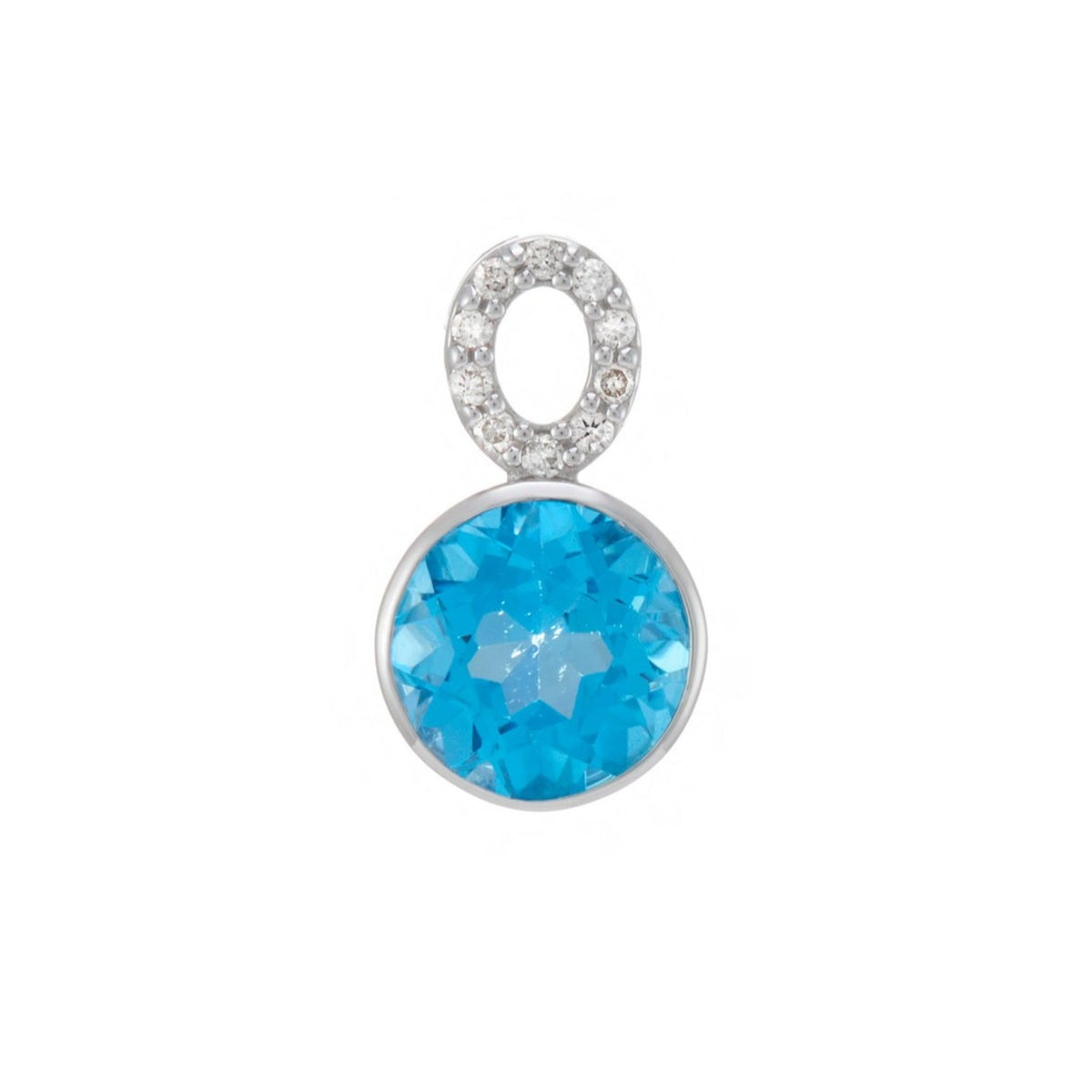 9ct white gold 7mm round blue topaz &amp; diamond  pendant 0.06ct