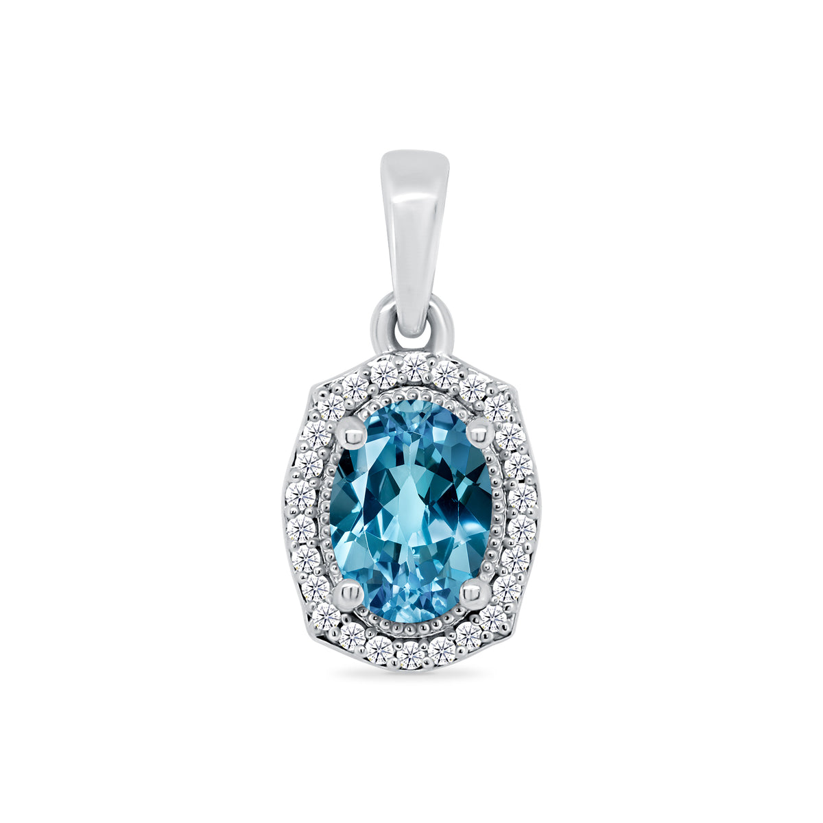 9ct white gold blue topaz &amp; diamond cluster pendant 0.08ct