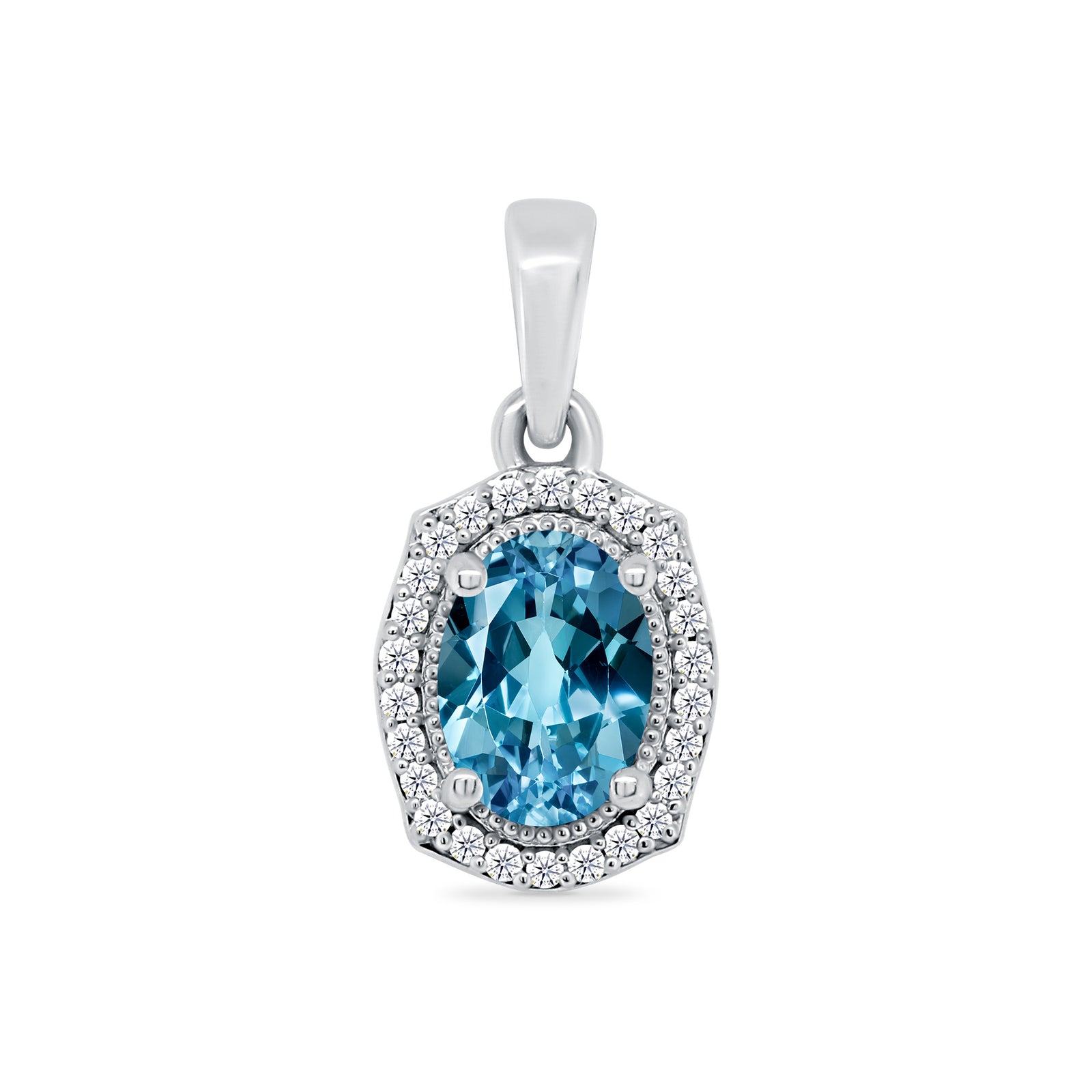 9ct white gold blue topaz & diamond cluster pendant 0.08ct