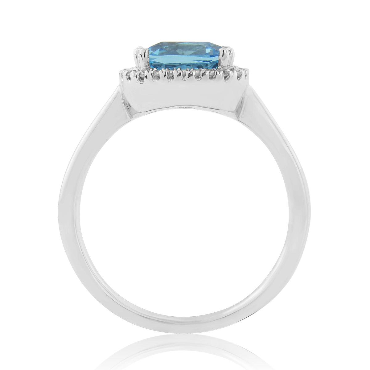 9ct white gold 8mm cushion shape blue topaz & diamond cluster ring 0.10ct