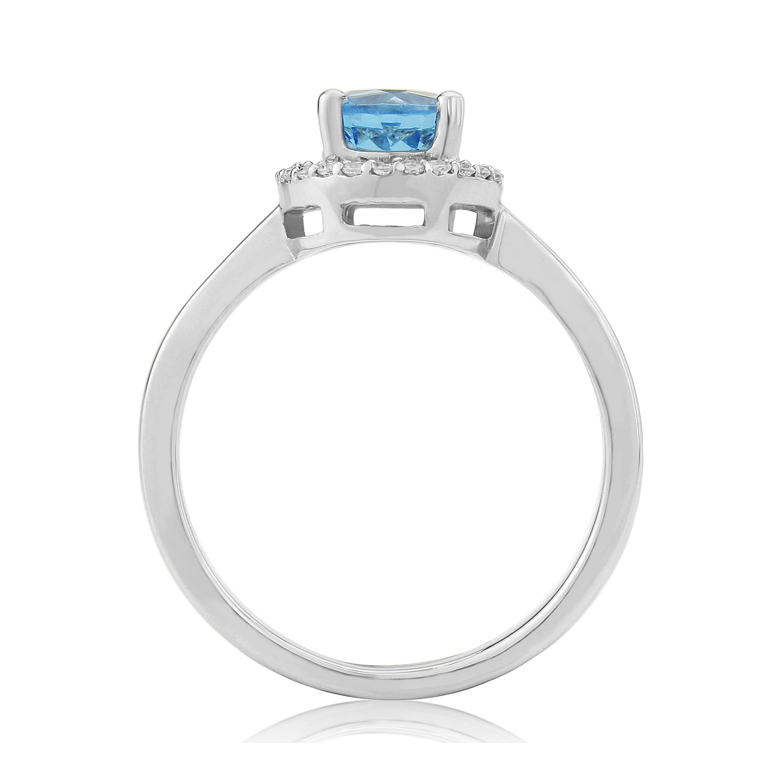 9ct white gold 6mm round blue topaz & diamond halo ring 0.10ct
