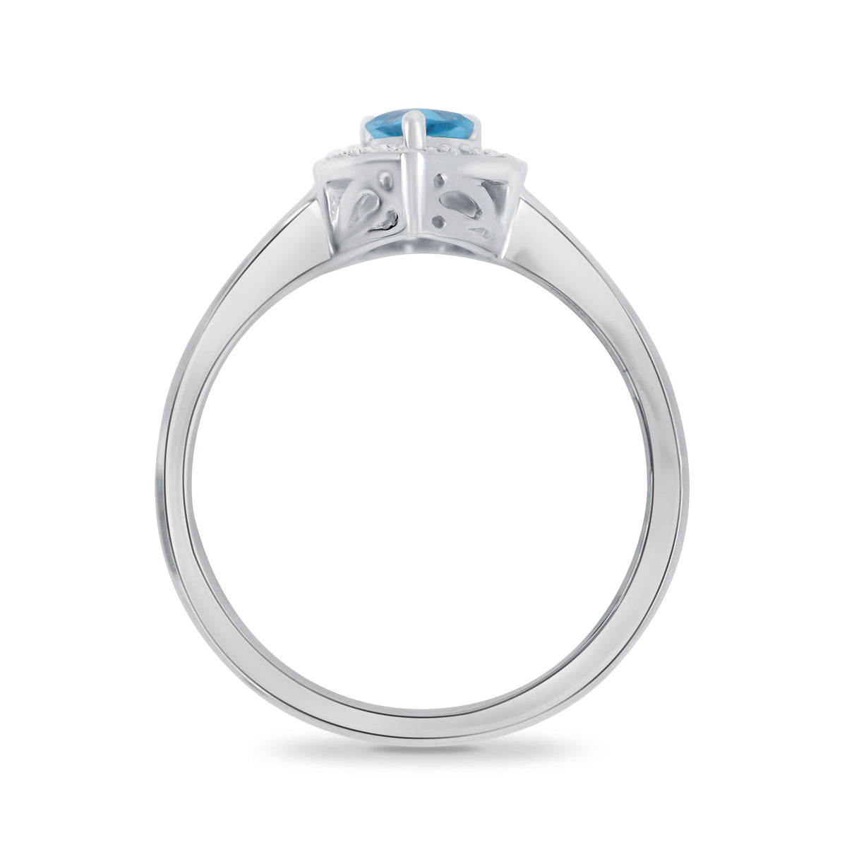 9ct white gold 6x4mm pear shape blue topaz & diamond cluster ring 0.04ct