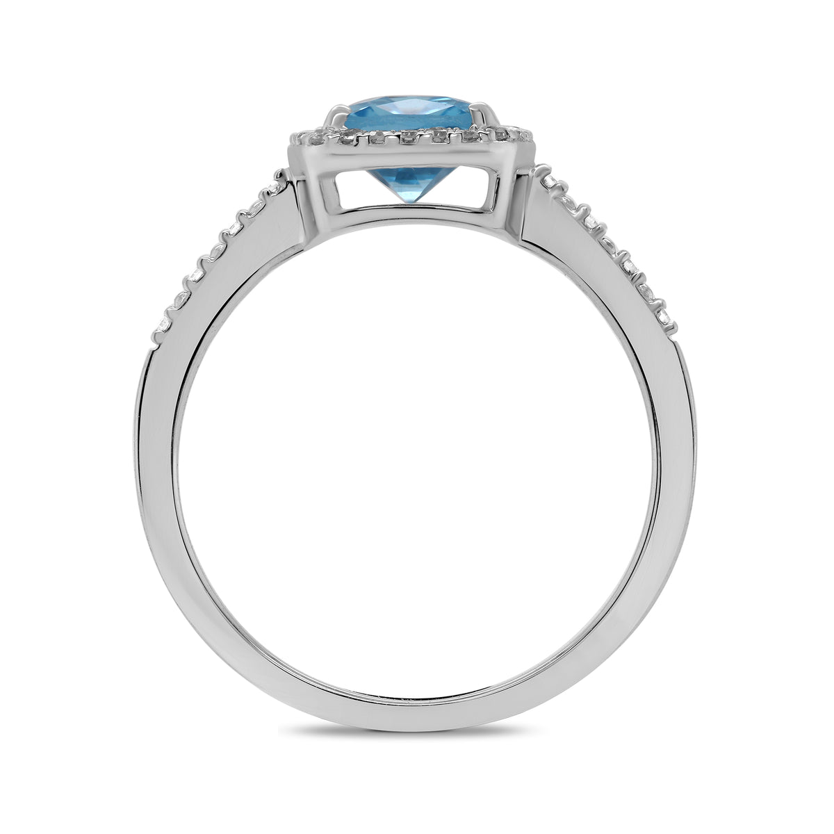 9ct white gold 8x6mm cushion shape blue topaz & diamond cluster ring 0.15ct