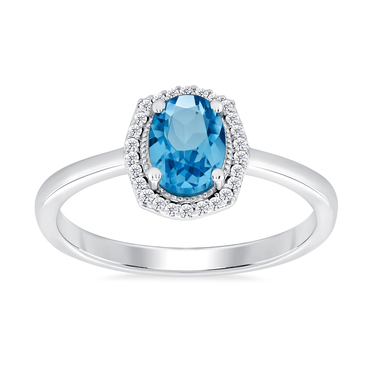 9ct white gold blue topaz &amp; diamond cluster ring 0.08ct