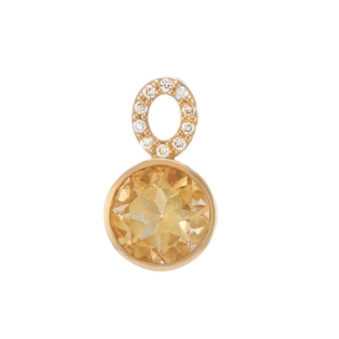 9ct gold 7mm round citrine &amp; diamond pendant 0.06ct