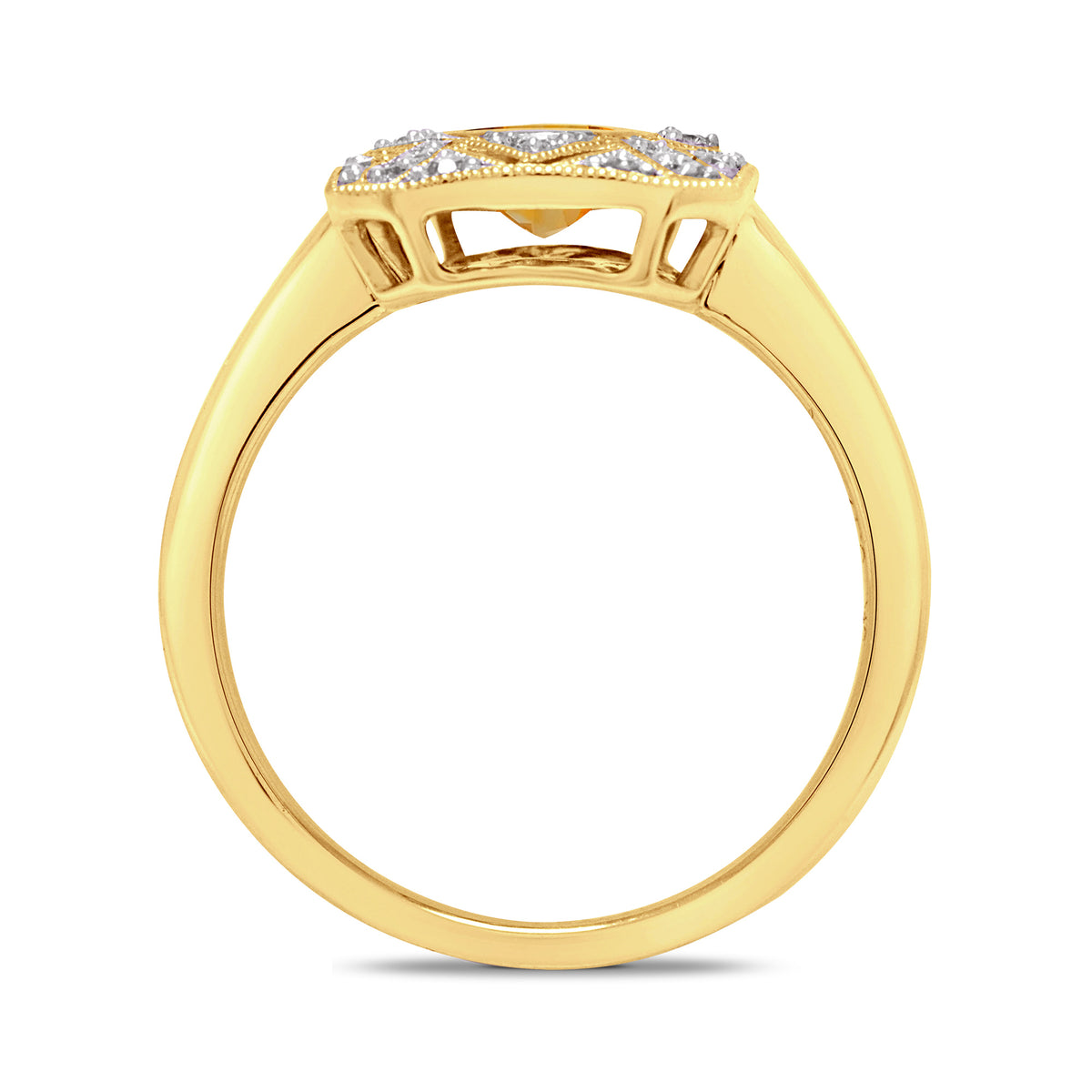 9ct gold 7x5mm oval citrine & antique style diamond cluster ring 0.17ct