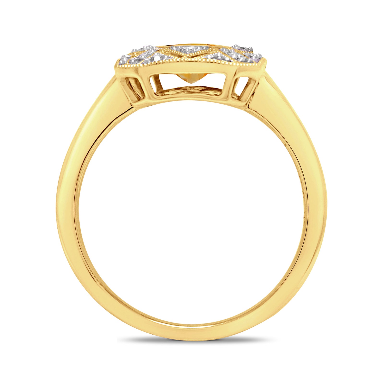 9ct gold 7x5mm oval citrine & antique style diamond cluster ring 0.17ct