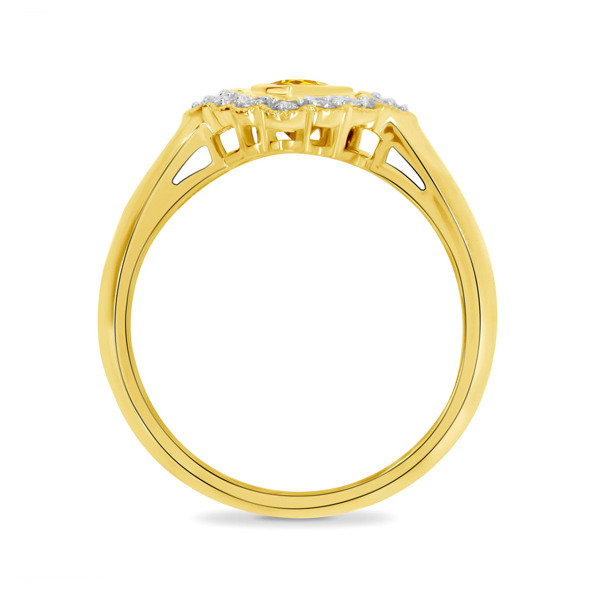 9ct gold 8x4mm marquise shape citrine & antique style diamond cluster ring 0.15ct