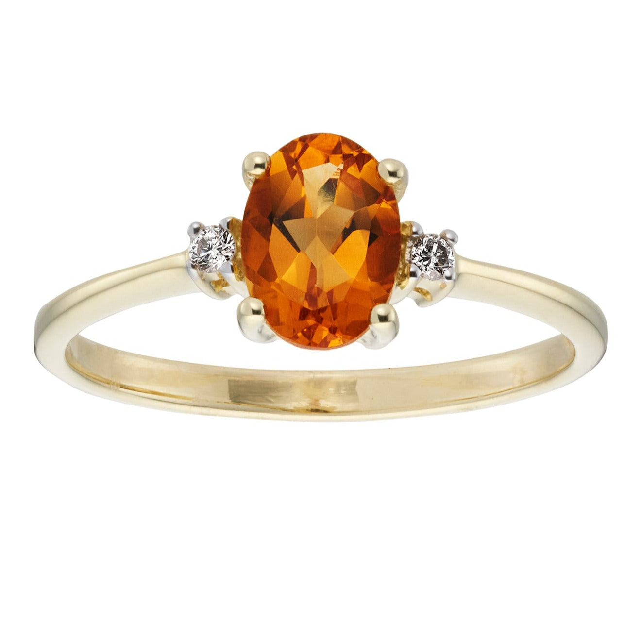 9ct gold 7x5mm oval citrine & diamond ring 0.03ct