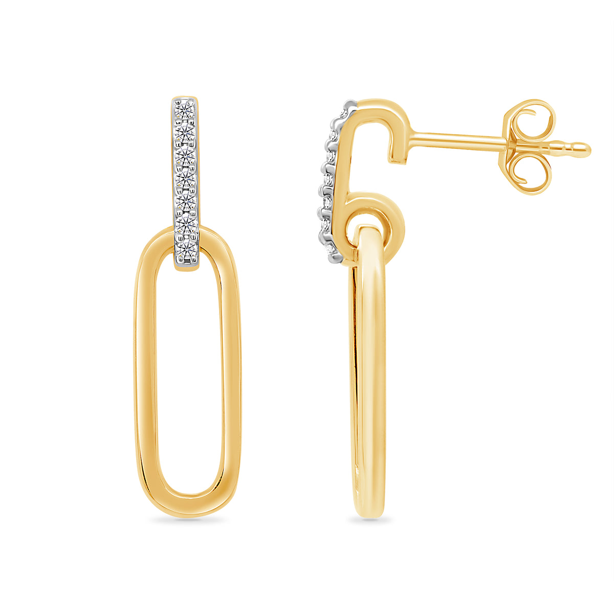 9ct gold diamond set paperlink drop earrings 0.14ct