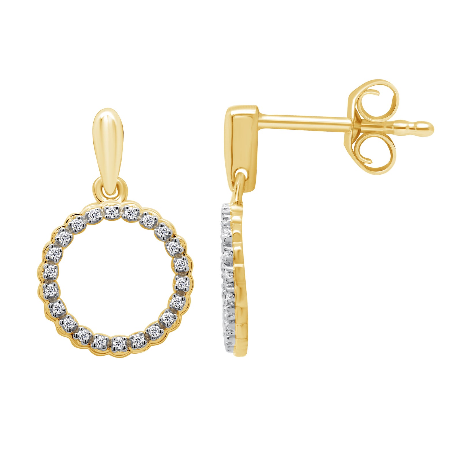 9ct gold diamond set circle drop earrings 0.07ct