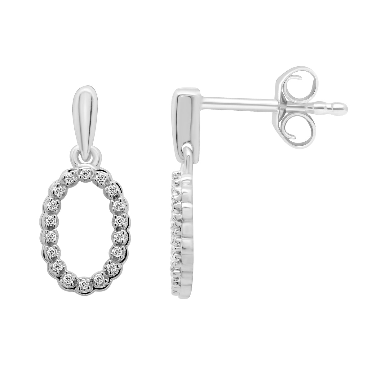 9ct white gold oval diamond set drop earrings 0.05ct