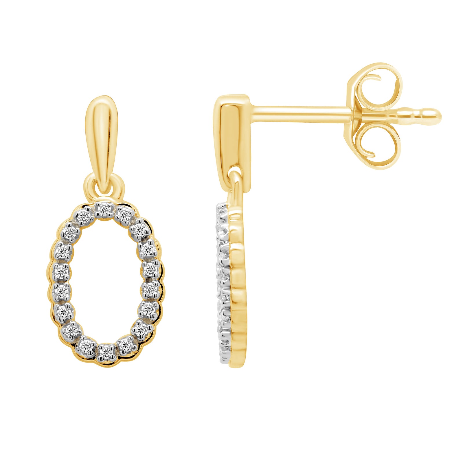 9ct gold diamond set oval drop earrings 0.05ct