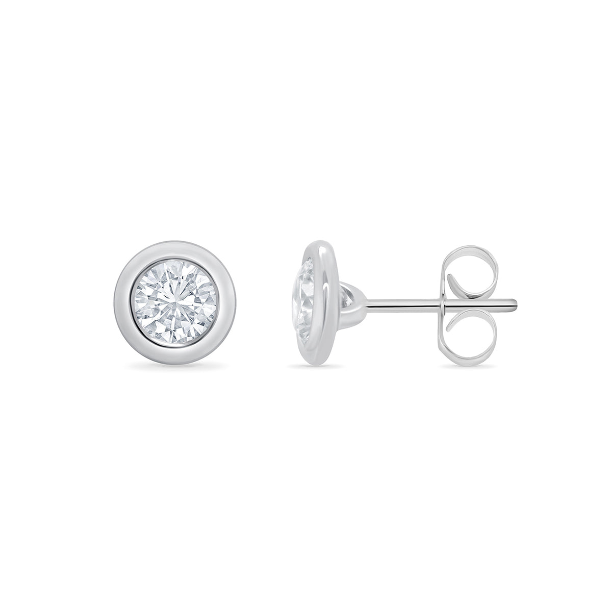 9ct white gold single stone rub over set diamond stud earrings 0.10cts