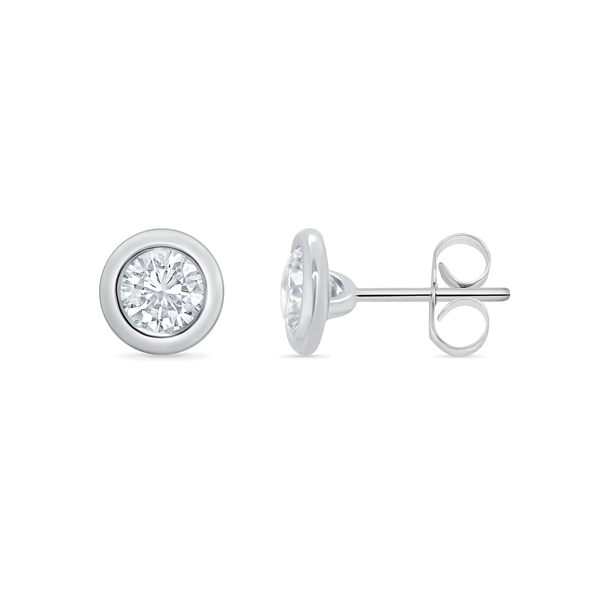 9ct white gold single stone rub over set diamond stud earrings 0.15cts