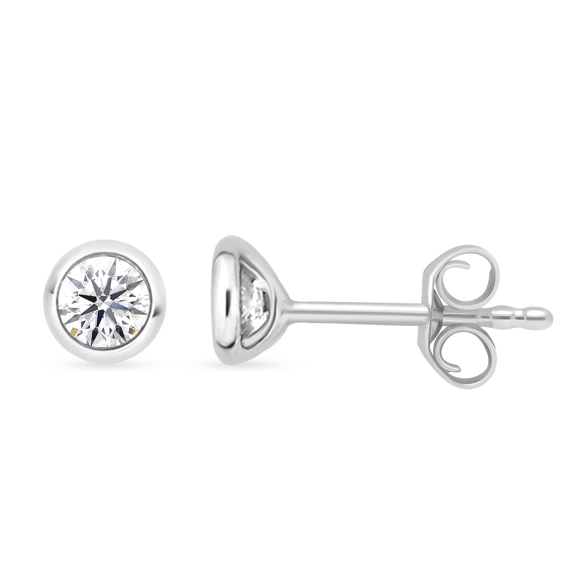 9ct white gold single stone rub over set diamond stud earrings 0.20cts