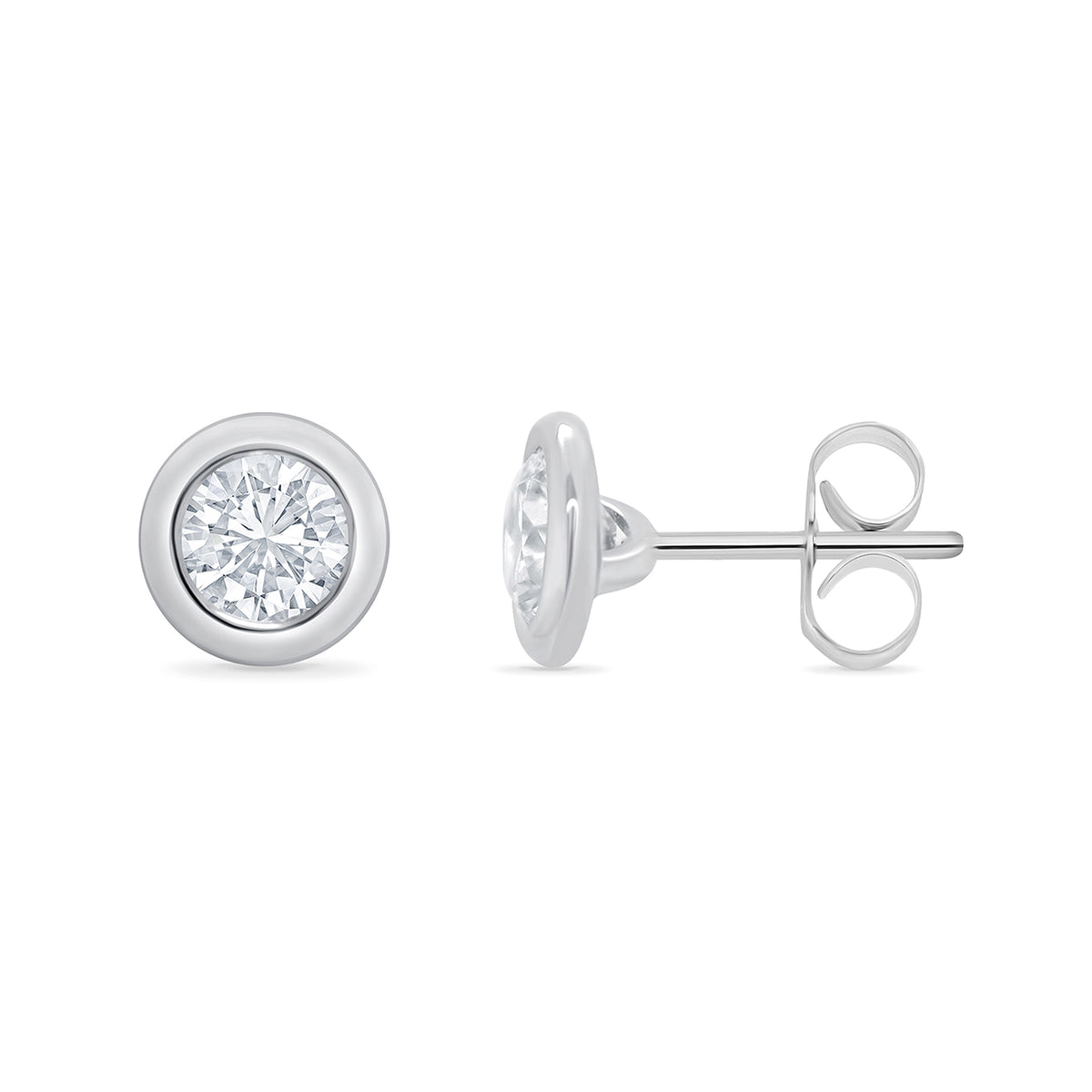 9ct white gold single stone rub over set diamond stud earrings 0.25cts