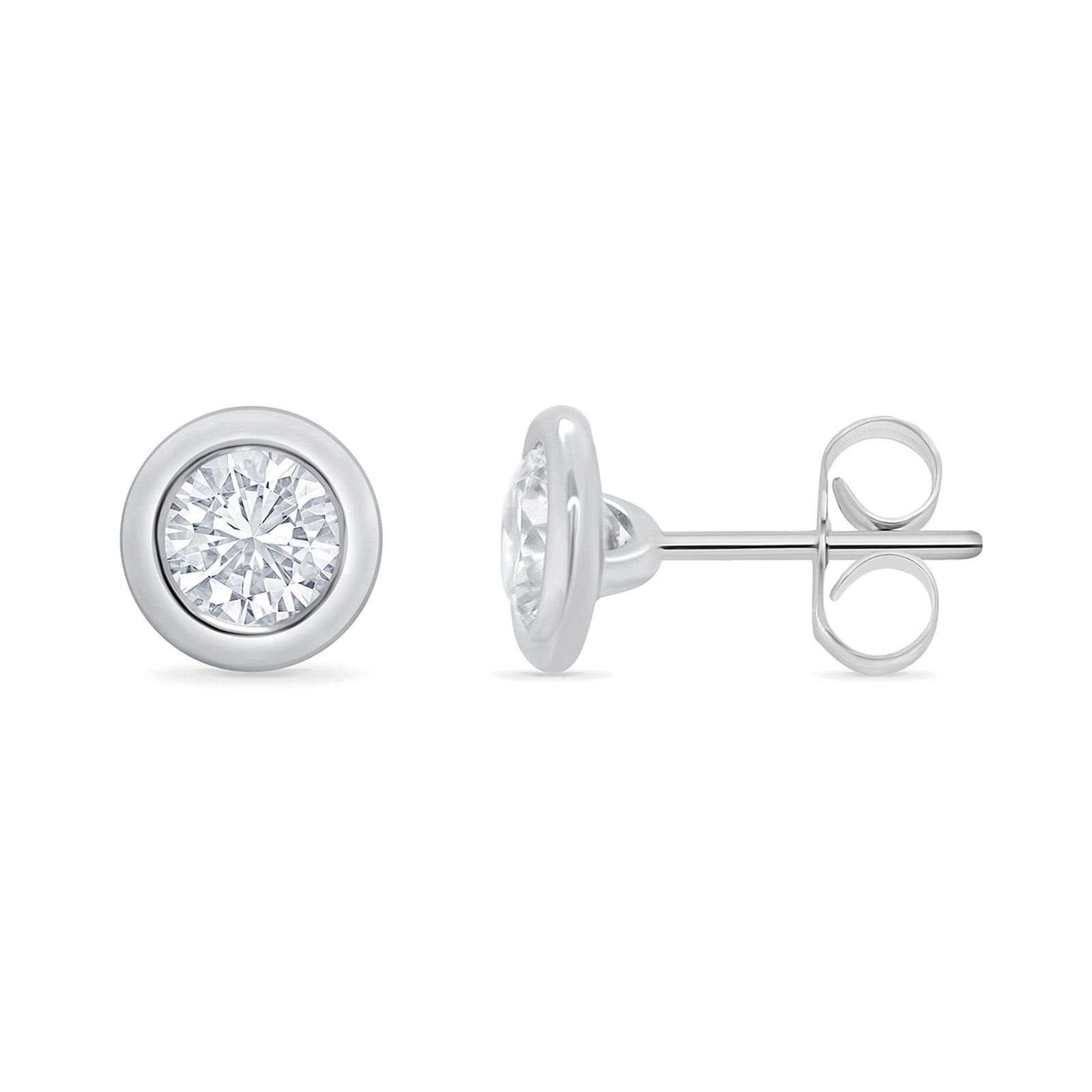 9ct white gold single stone rub over set diamond stud earrings 0.33cts