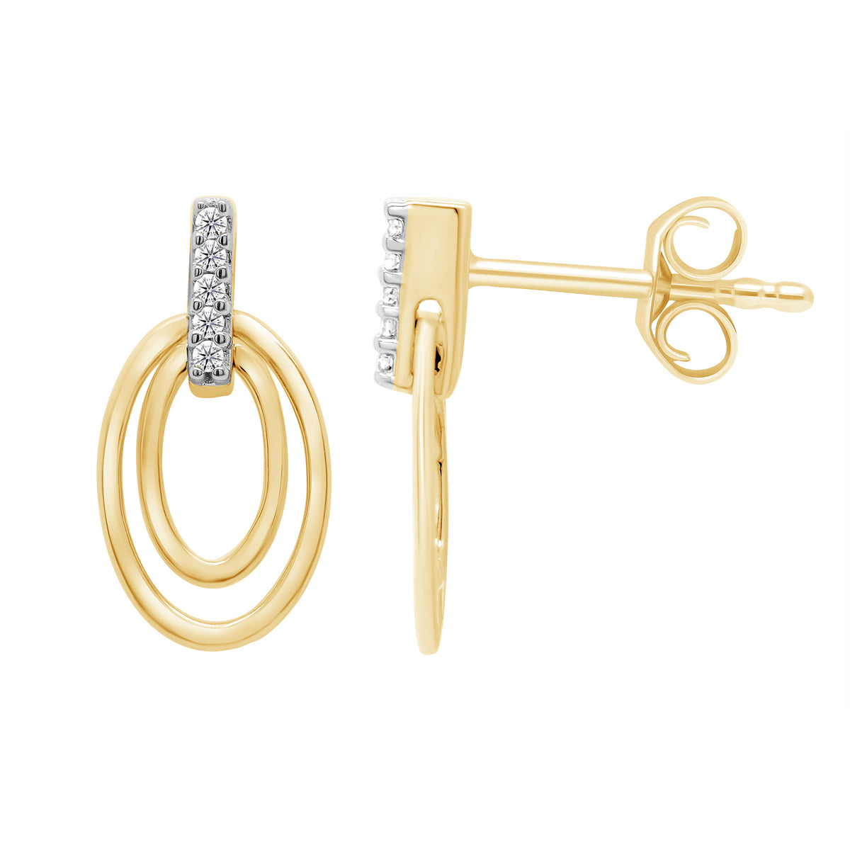 9ct gold diamond set twin oval earrings 0.04ct