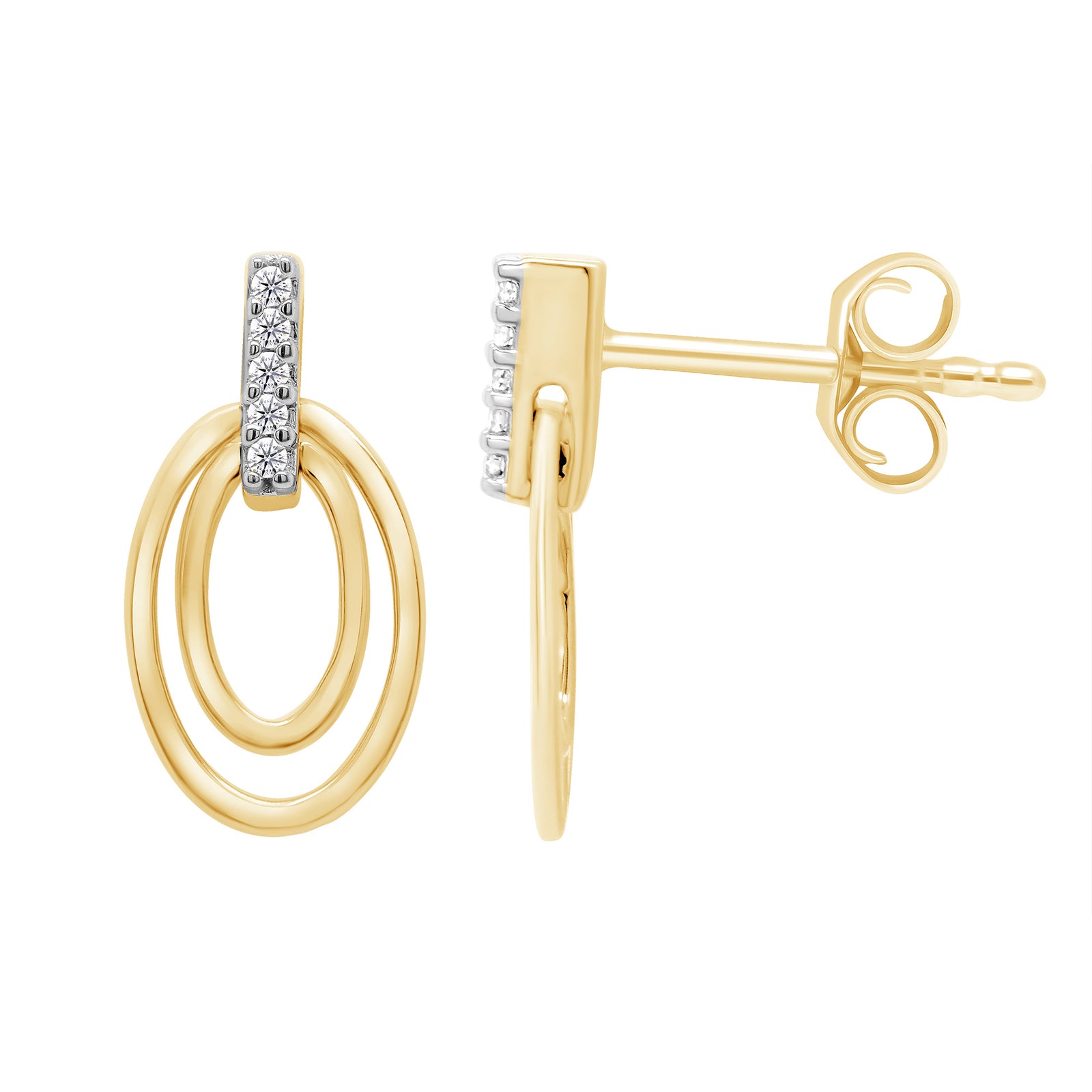 9ct gold diamond set twin oval earrings 0.04ct