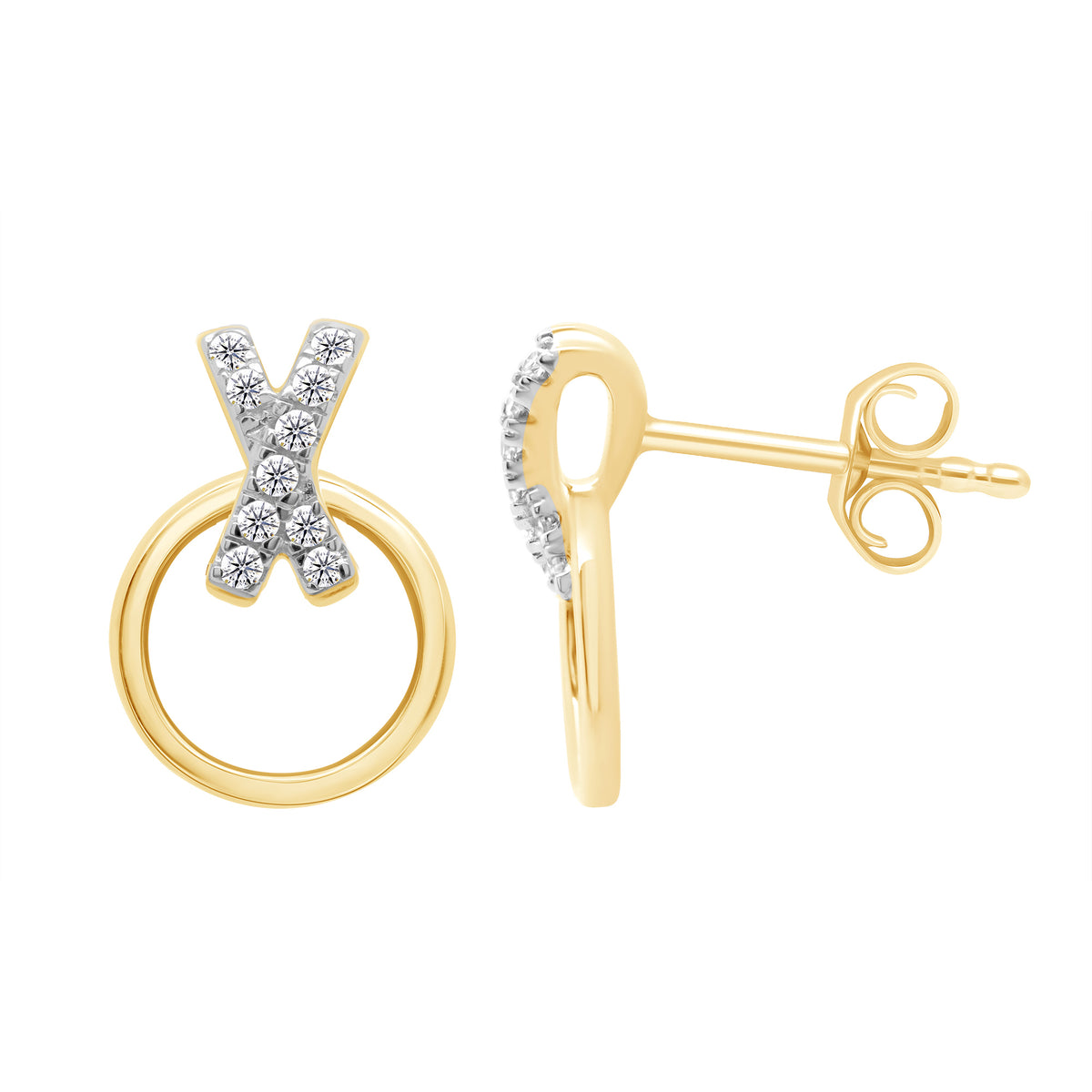 9ct gold circle with diamond set x earrings 0.10ct