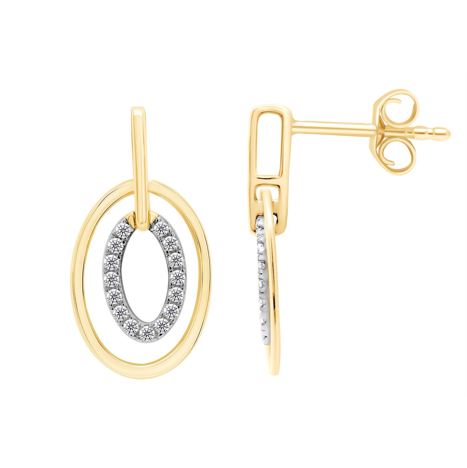 9ct gold twin ovals with diamond set centre earrings 0.12ct