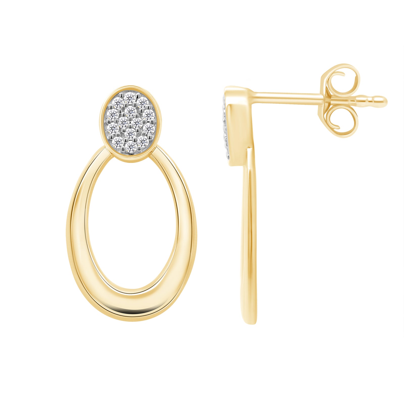9ct gold oval with diamond set top earrings 0.10ct