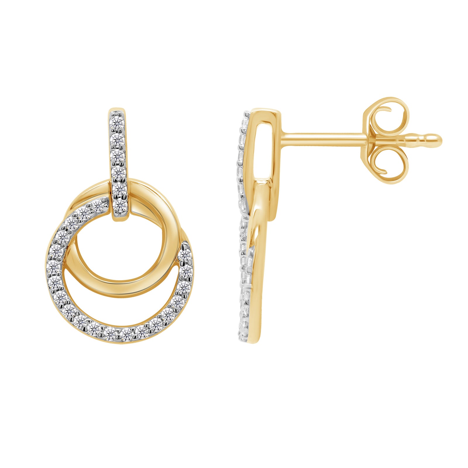 9ct gold diamond set twin circle earrings 0.20ct