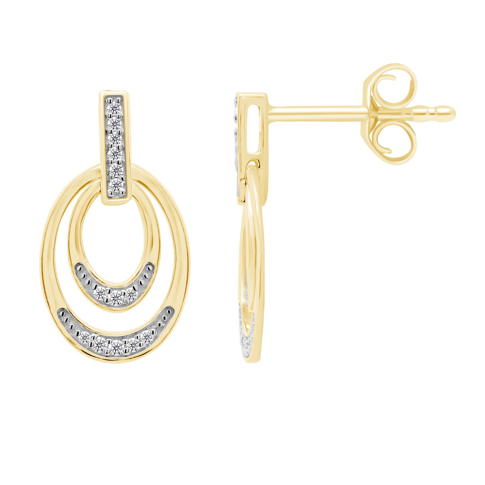 9ct gold diamond set twin oval earrings 0.10ct