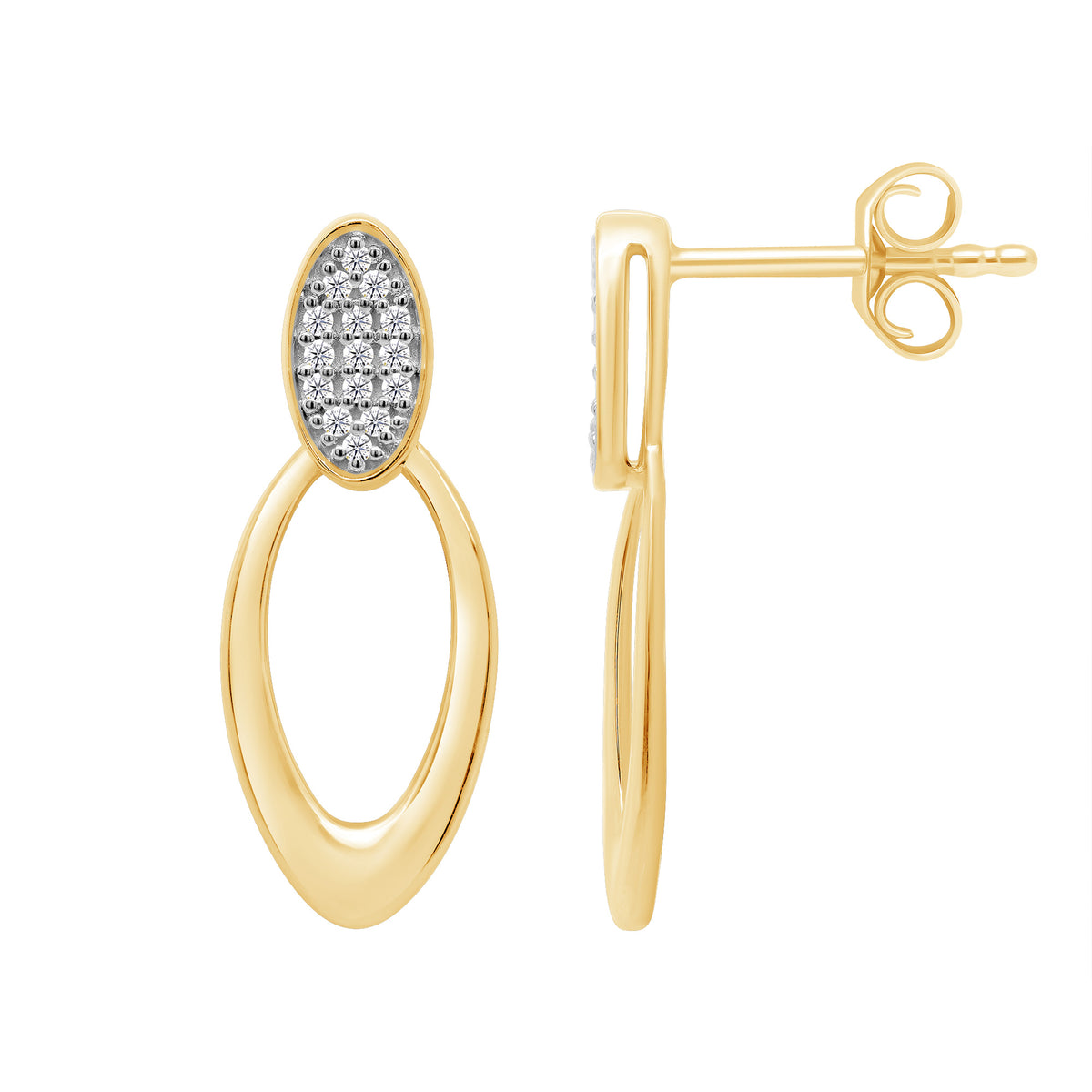 9ct gold diamond set oval earrings 0.12ct
