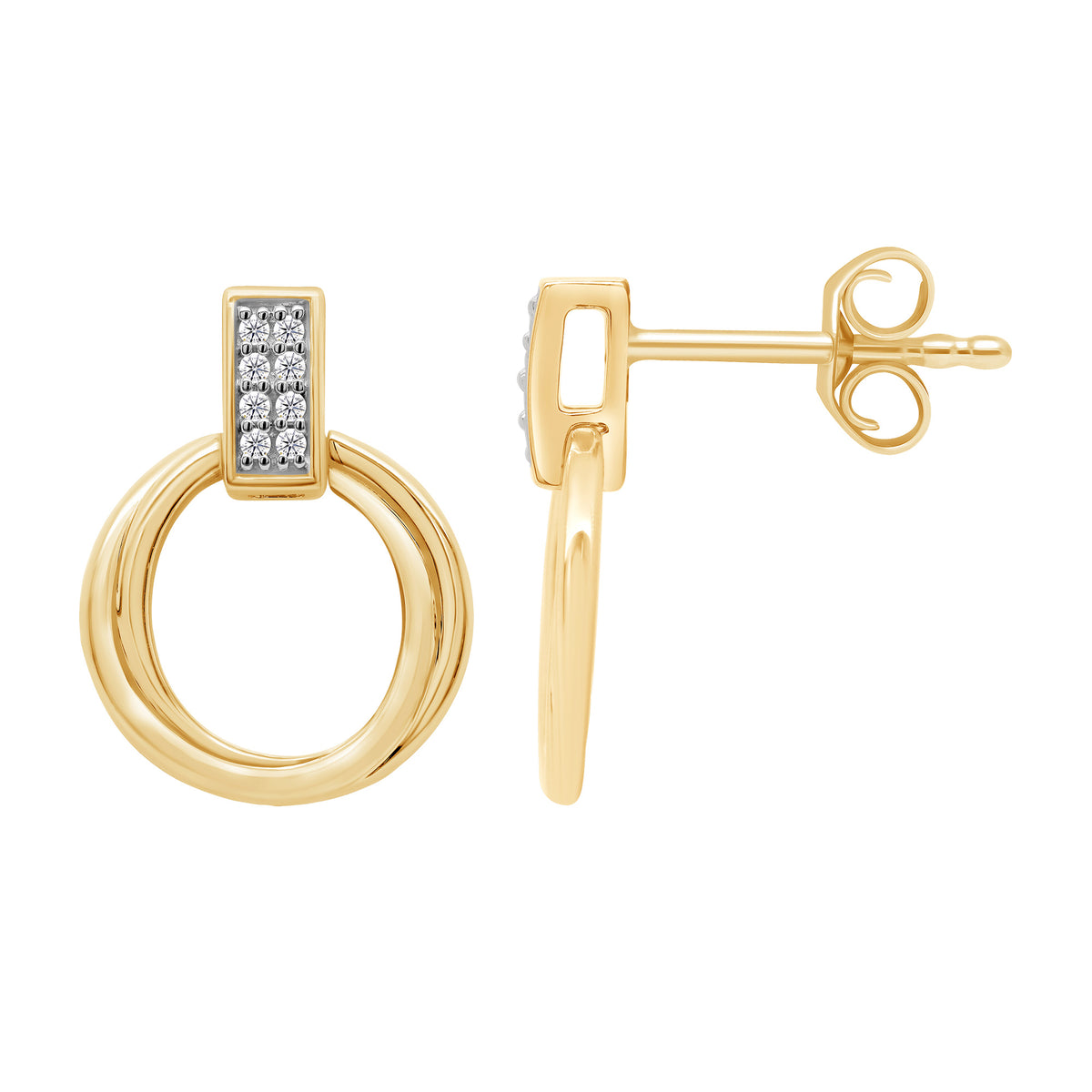 9ct gold plain twisted circle diamond set top earrings 0.05ct