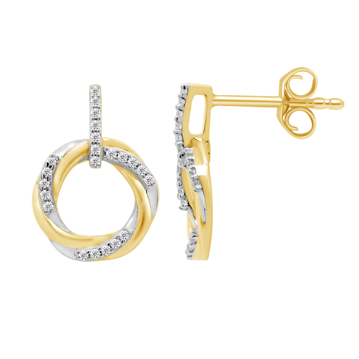 9ct gold diamond set twisted circle earrings 0.12ct