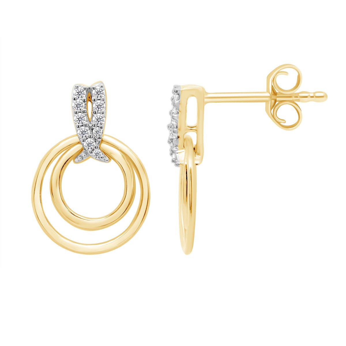 9ct gold plain circles diamond set top earrings 0.08ct
