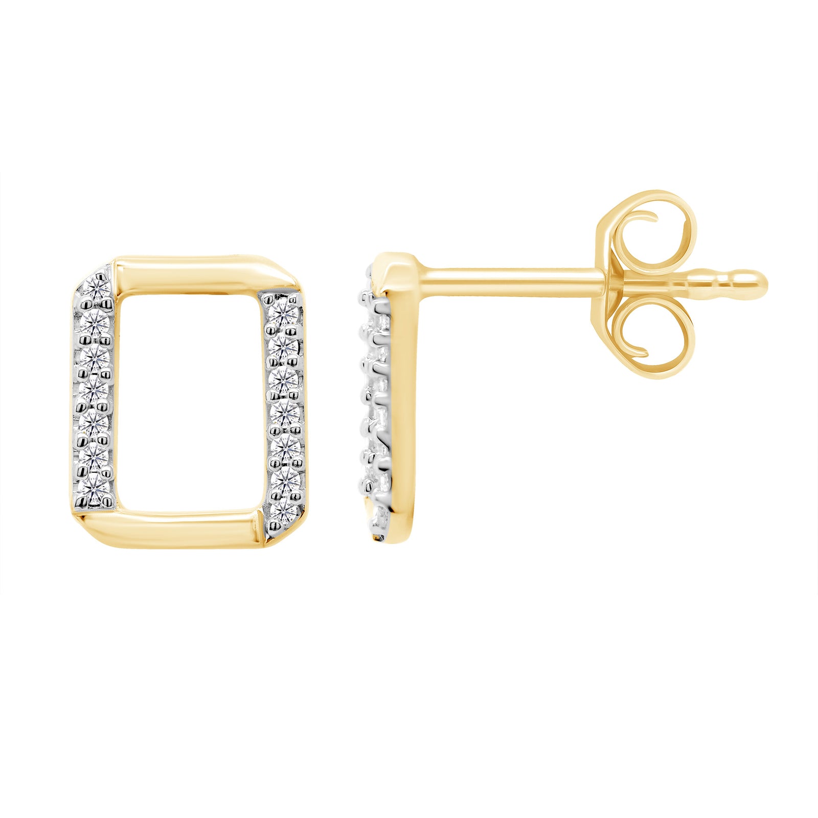 9ct gold diamond set open rectangle studs 0.07ct