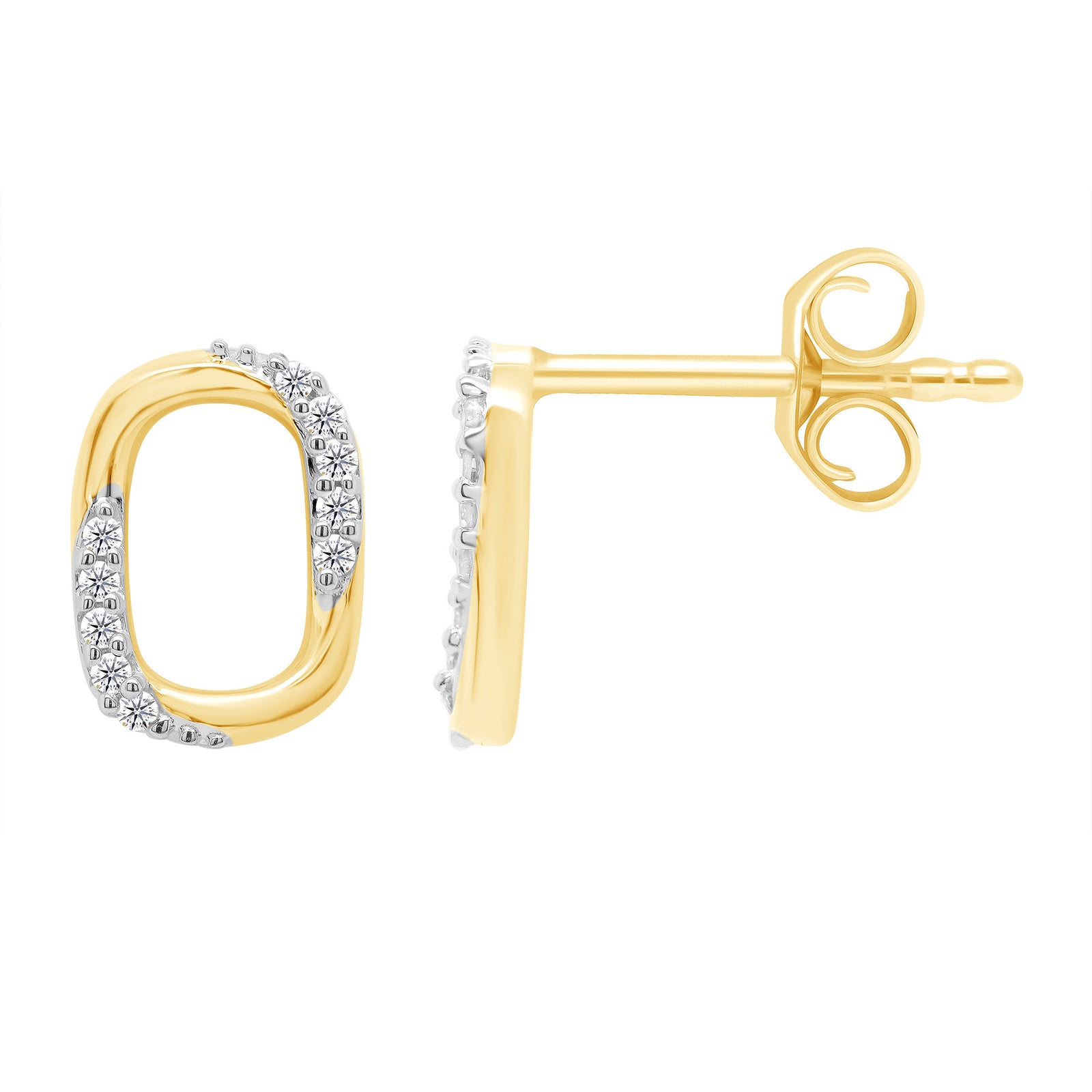 9ct gold diamond set small open rectangle earrings 0.06ct